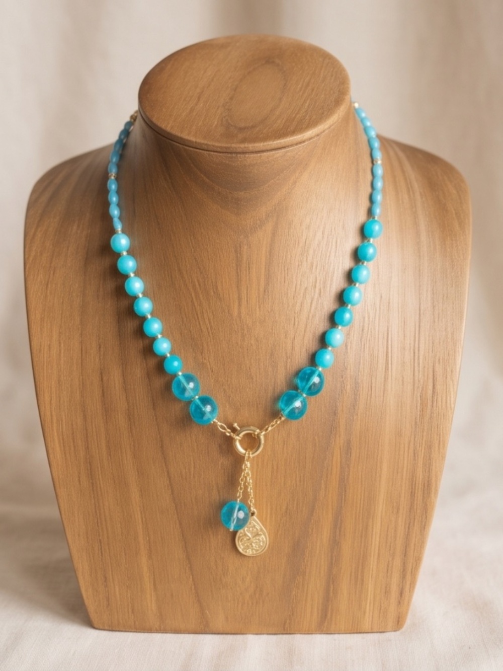 Tropical Jewelry Azur Blue 18” Necklace w/2” extender chain all 14k Gold Plated